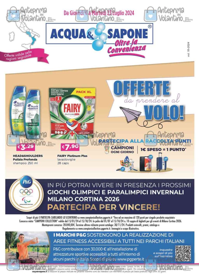 Volantino Acqua e Sapone Campania e Calabria dal 4 al 23 luglio 2024