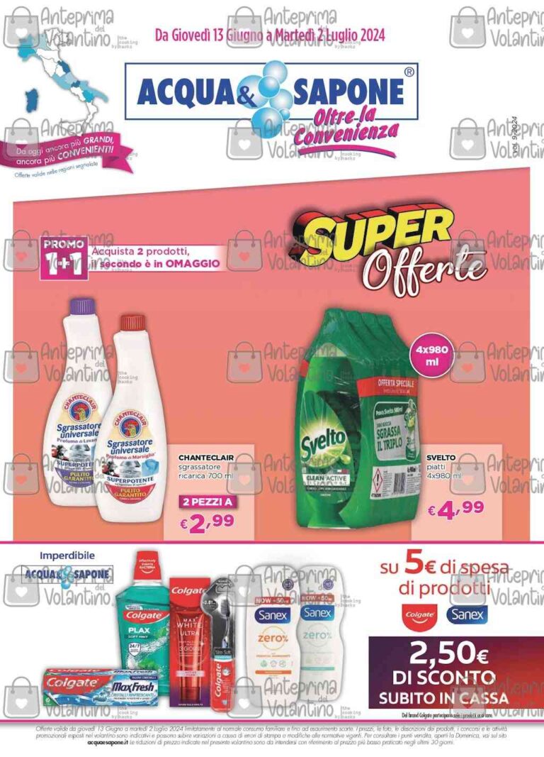Volantino Acqua e Sapone dal 13 giugno al 2 luglio 2024