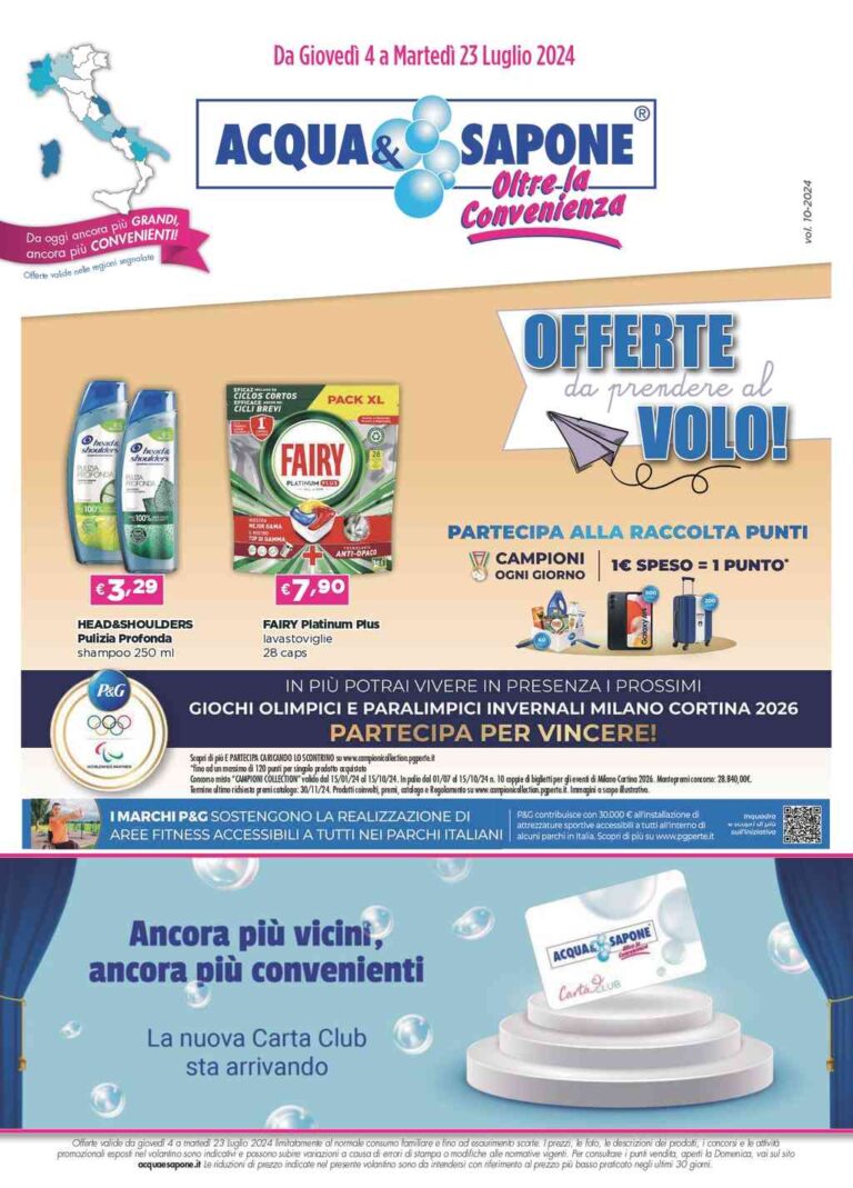 Volantino Acqua e Sapone dal 4 al 23 luglio 2024