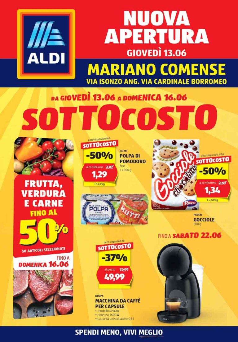 Nuova apertura Aldi a Mariano Comense dal 13 al 22 giugno 2024
