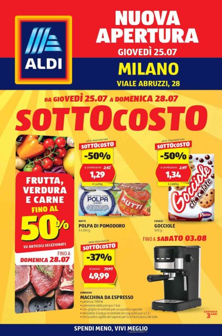 Volantino Aldi nuova apertura Milano dal 25 luglio al 3 agosto 2024