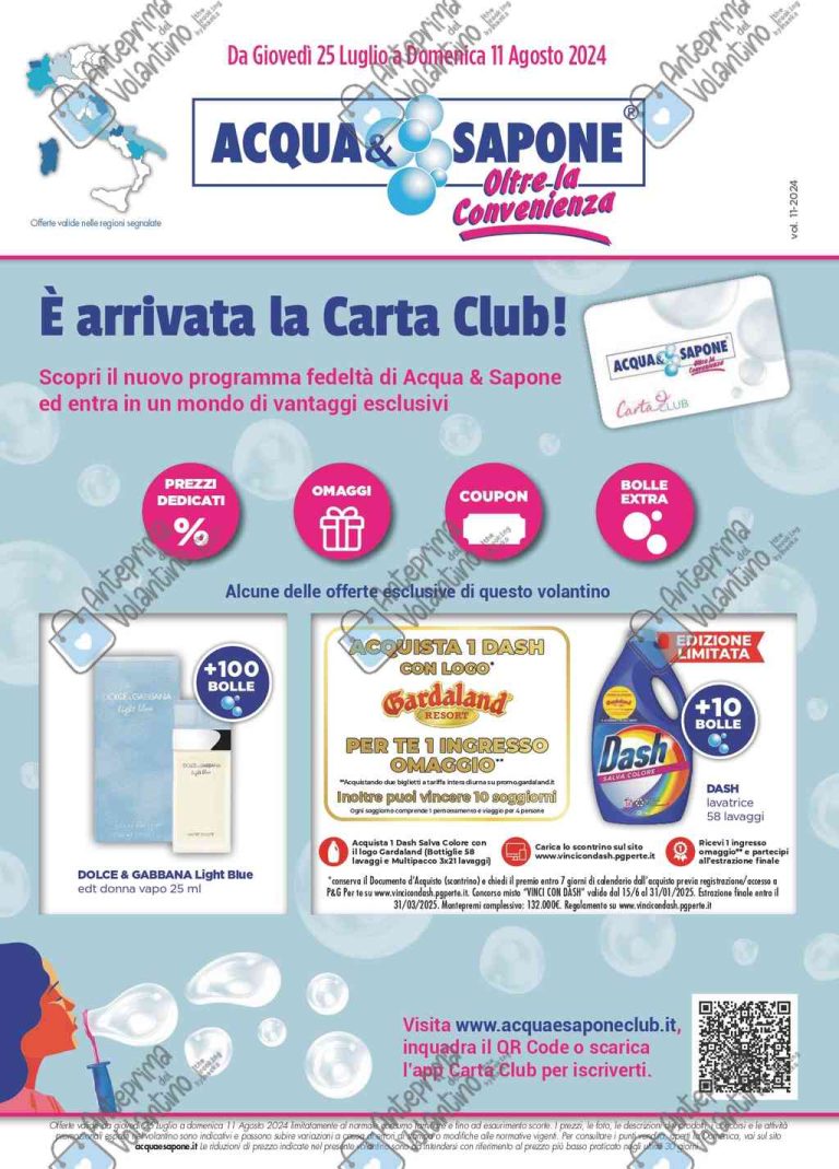 Volantino Acqua e Sapone dal 25 luglio al 11 agosto 2024