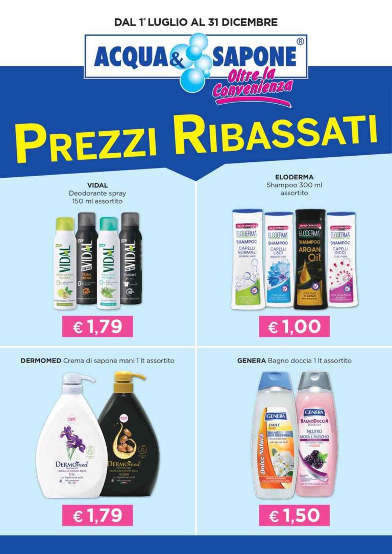 Volantino Acqua e Sapone prezzi ribassati dal 1 luglio al 31 dicembre 2024