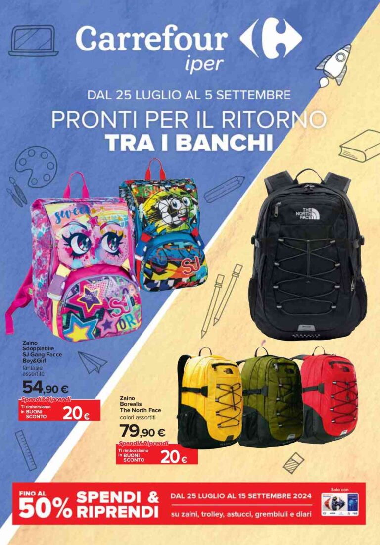 Volantino Carrefour Iper Scuola dal 25 luglio al 5 settembre 2024