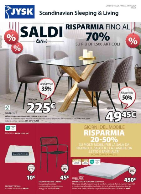 Volantino JYSK Saldi Estivi fino al 14 agosto 2024