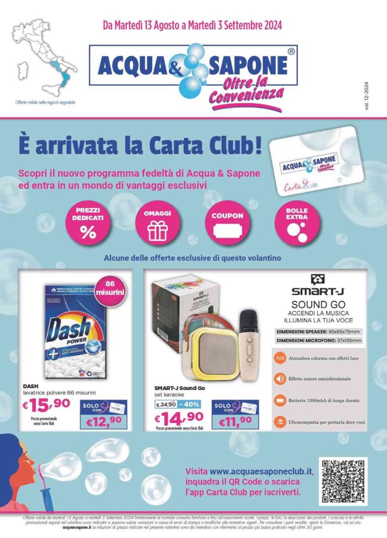 Volantino Acqua e Sapone Calabria dal 13 agosto al 3 settembre 2024