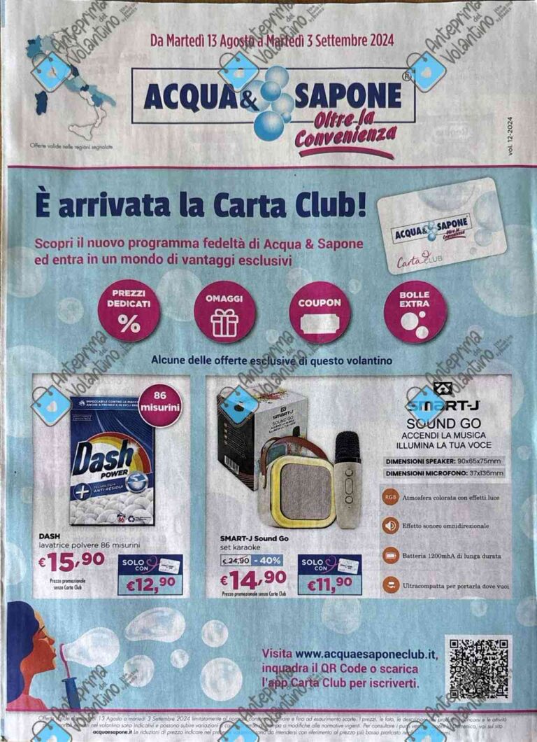 Volantino Acqua e Sapone dal 13 agosto al 3 settembre 2024