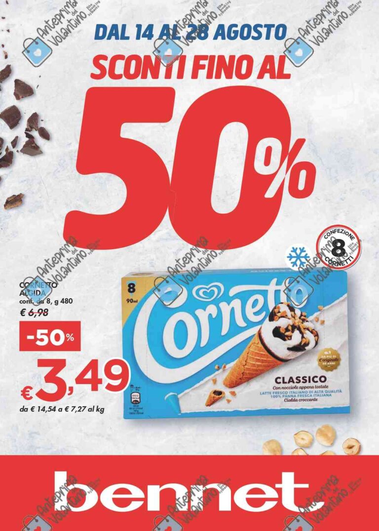 Volantino Bennet Sconti fino al 50% dal 14 al 28 agosto 2024