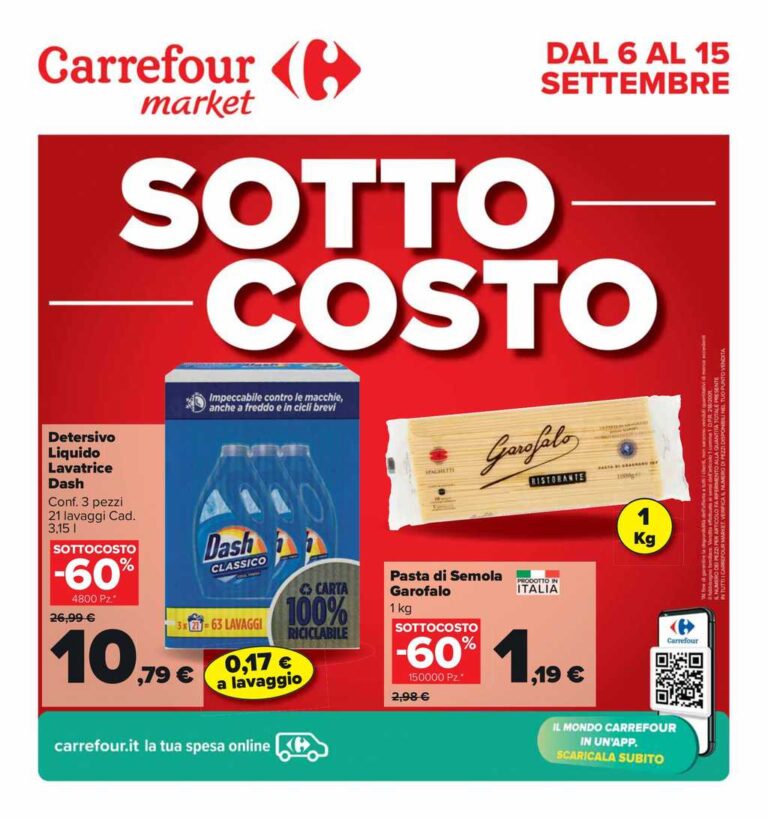 Volantino Carrefour Market dal 6 al 15 settembre 2024: Sottocosto